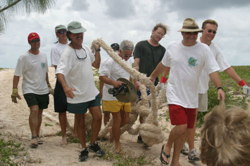 "Team Work": This rope weighed 500 lbs. and took 8 men to carry from the beach - The Barbados American Divers Associat