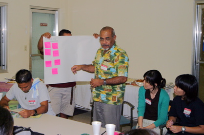 Tevita of the Pohnpei Visitors Bureau talks about local threats to coral reefs.